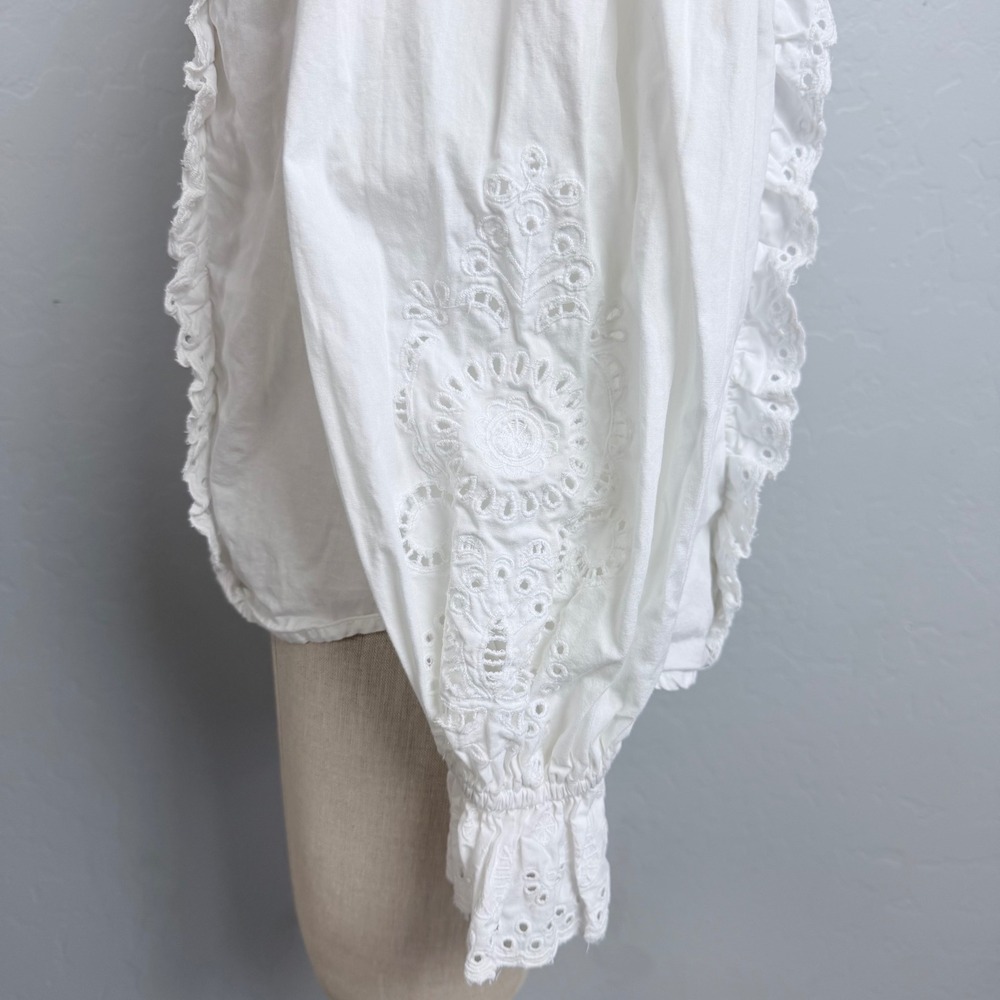Maeve Anthropologie White Eyelet Ruffle Blouse Cotton Victorian Top XS - Picture 3 of 9